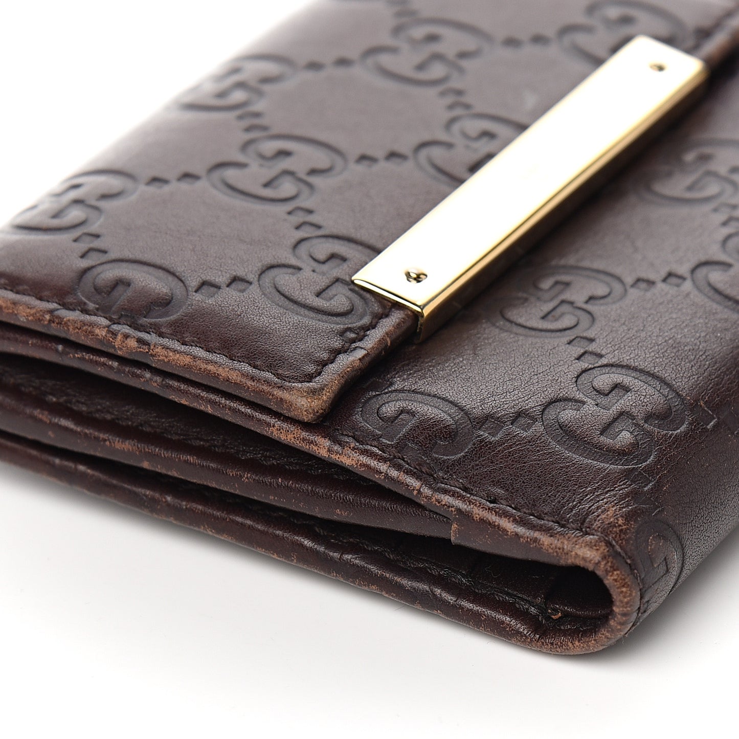Guccissima Metal Bar French Flap Wallet Dark Chocolate
