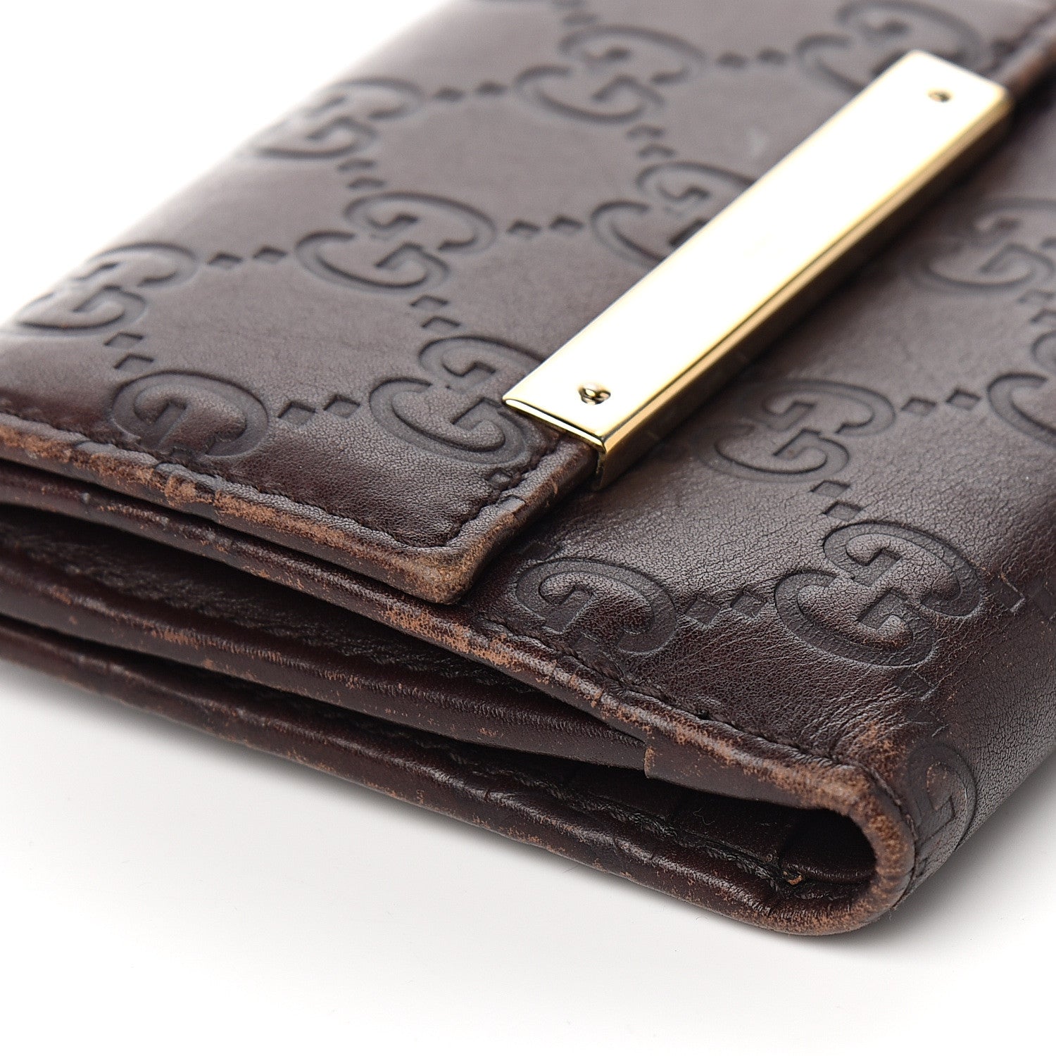 Gucci Guccissima Metal Bar French Flap Wallet Dark Chocolate 7 of 10