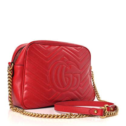 Gucci Calfskin Matelasse Medium GG Marmont Chain Shoulder Bag Hibiscus Red 3 of 9