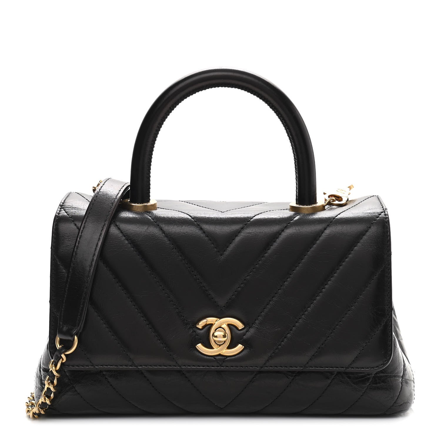 Chanel Aged Calfskin Chevron Quilted Mini Coco Handle Flap Black 1 of 10