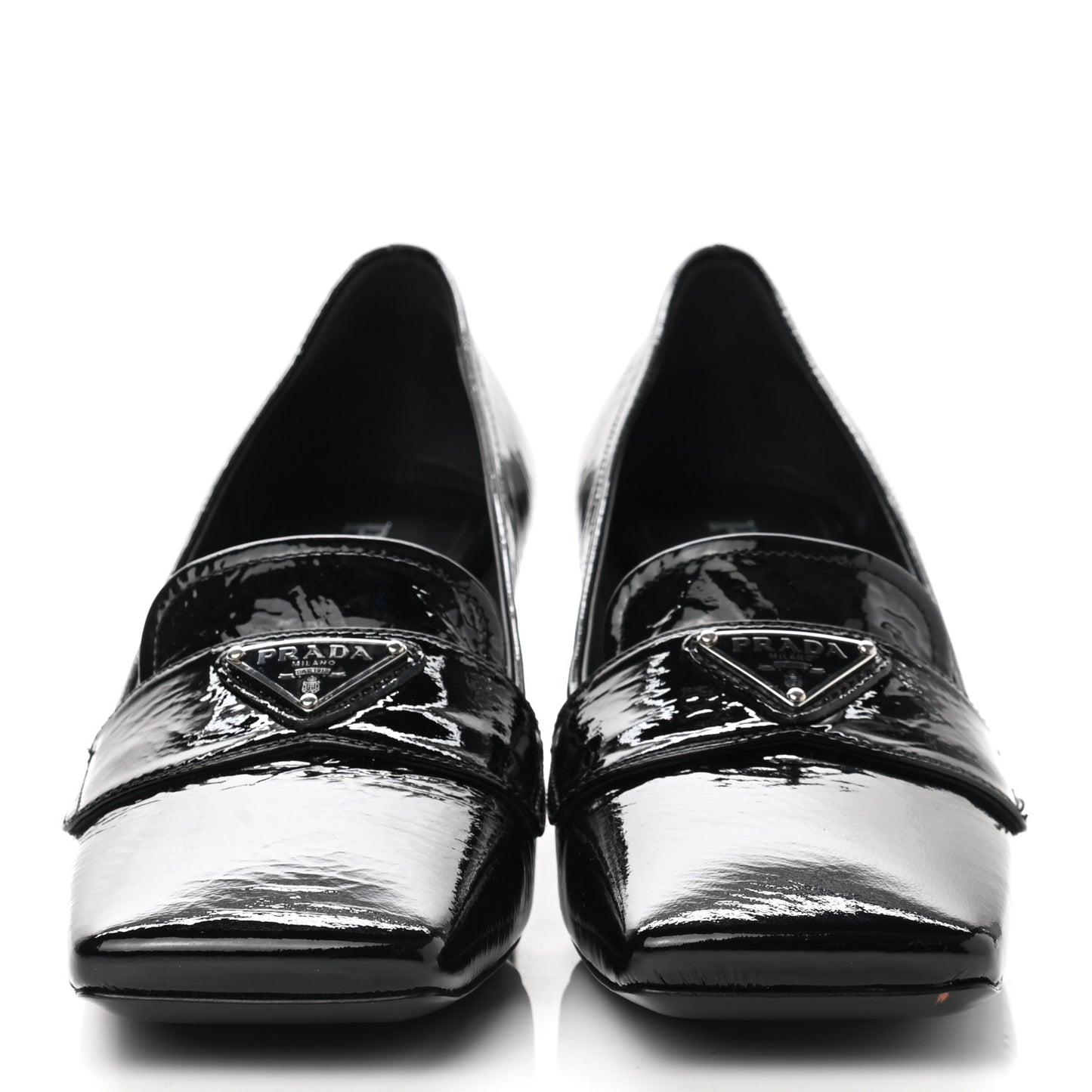 Naplak Metal Triangle Logo Square Toe 55mm Loafer Pumps 36.5 Black