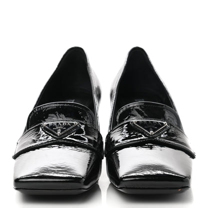 Prada Naplak Metal Triangle Logo Square Toe 55mm Loafer Pumps 36.5 Black 2 of 9