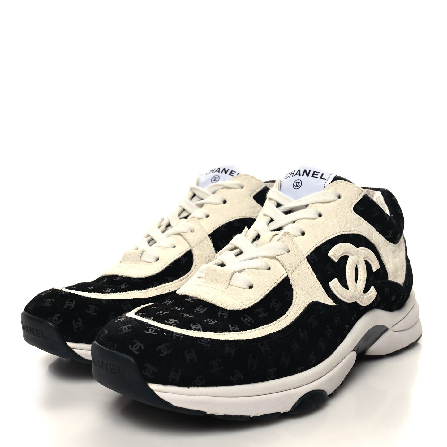 Nylon Suede Calfskin Printed CC Sneakers 41 White Black