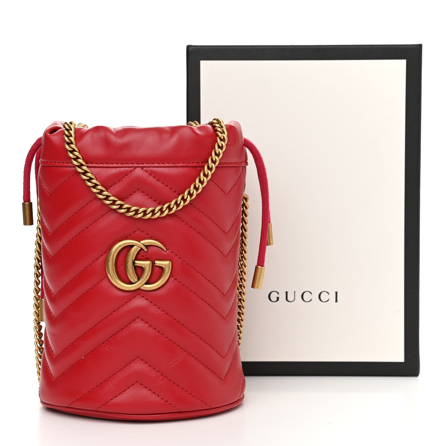Gucci Calfskin Matelasse Mini GG Marmont 2.0 Bucket Bag Hibiscus Red 11 of 11