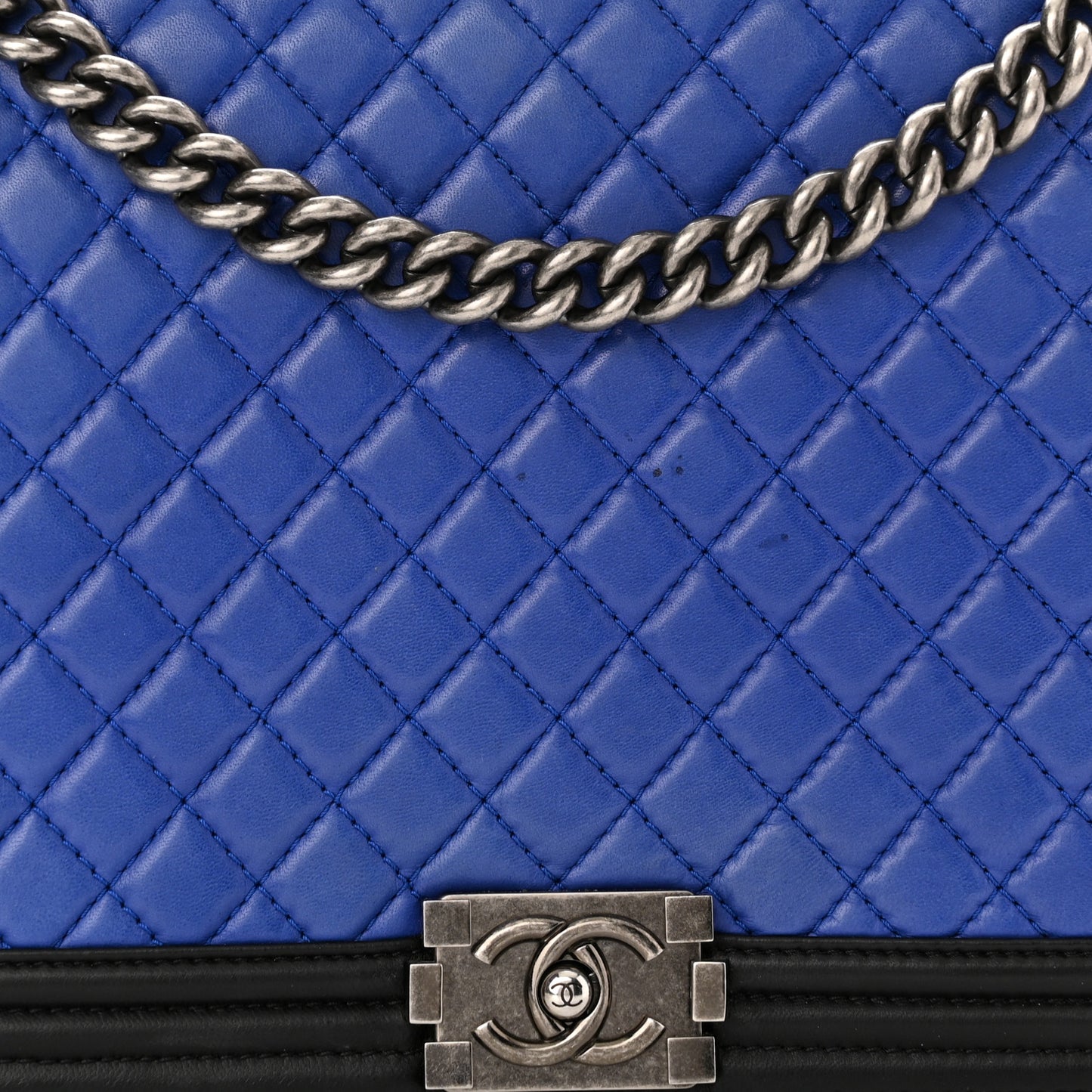 Lambskin Quilted Large Boy Flap Blue Black