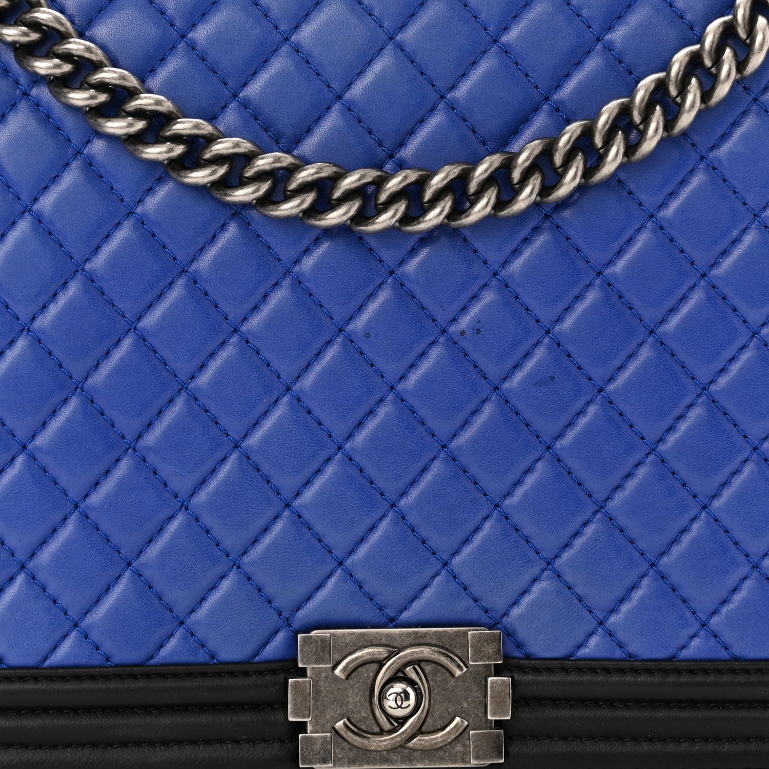 Chanel Lambskin Quilted Large Boy Flap Blue Black 8 of 12