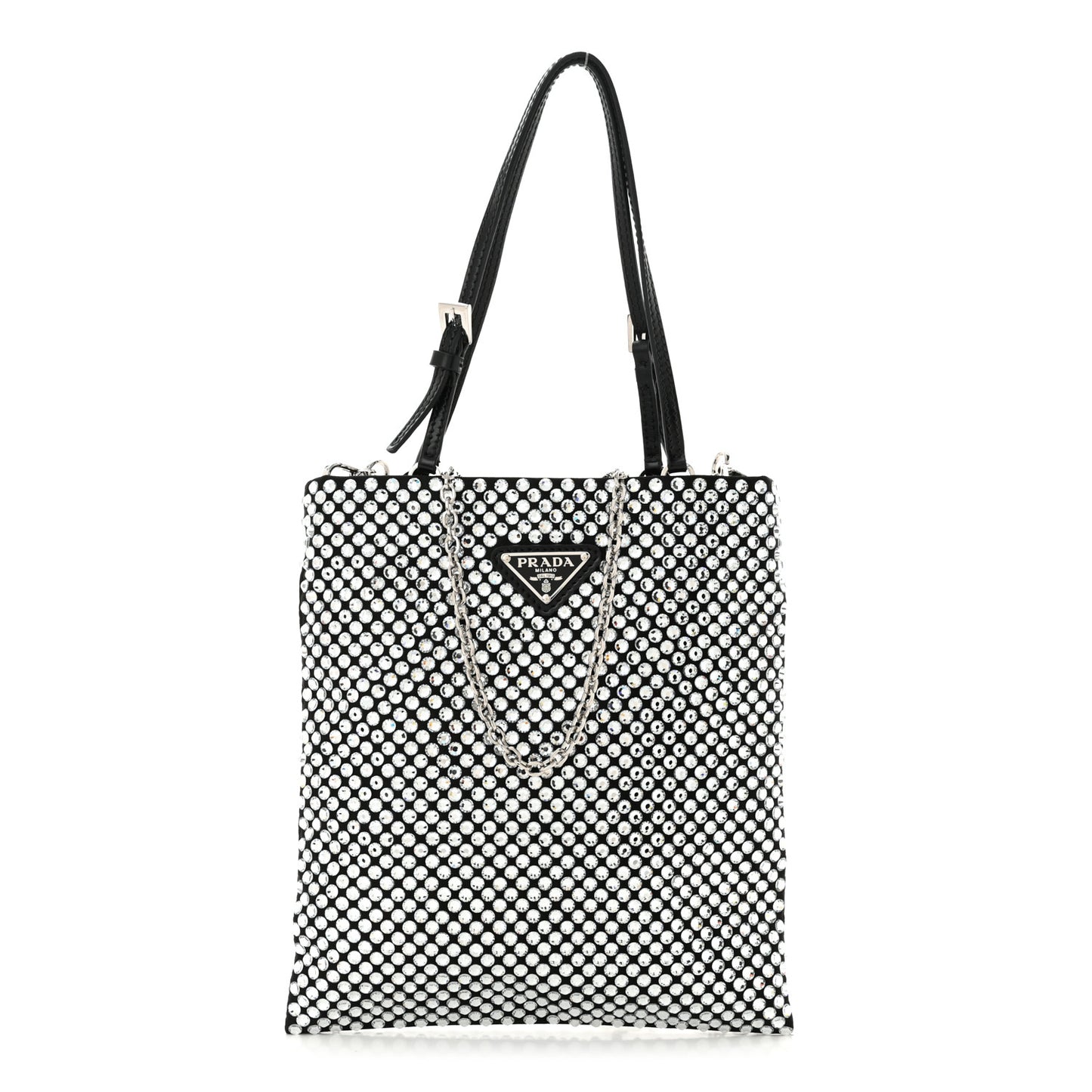Satin Crystal Metal Triangle Logo Chain Crossbody Handbag Cristal
