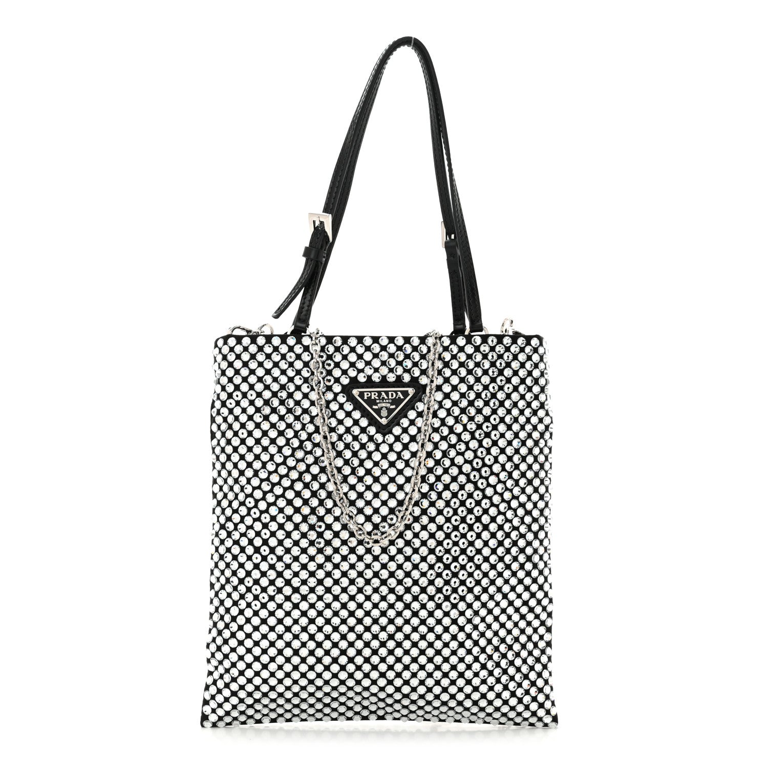 Prada Satin Crystal Metal Triangle Logo Chain Crossbody Handbag Cristal 1 of 9