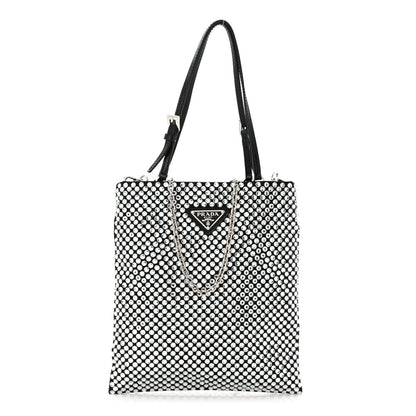 Prada Satin Crystal Metal Triangle Logo Chain Crossbody Handbag Cristal 1 of 9