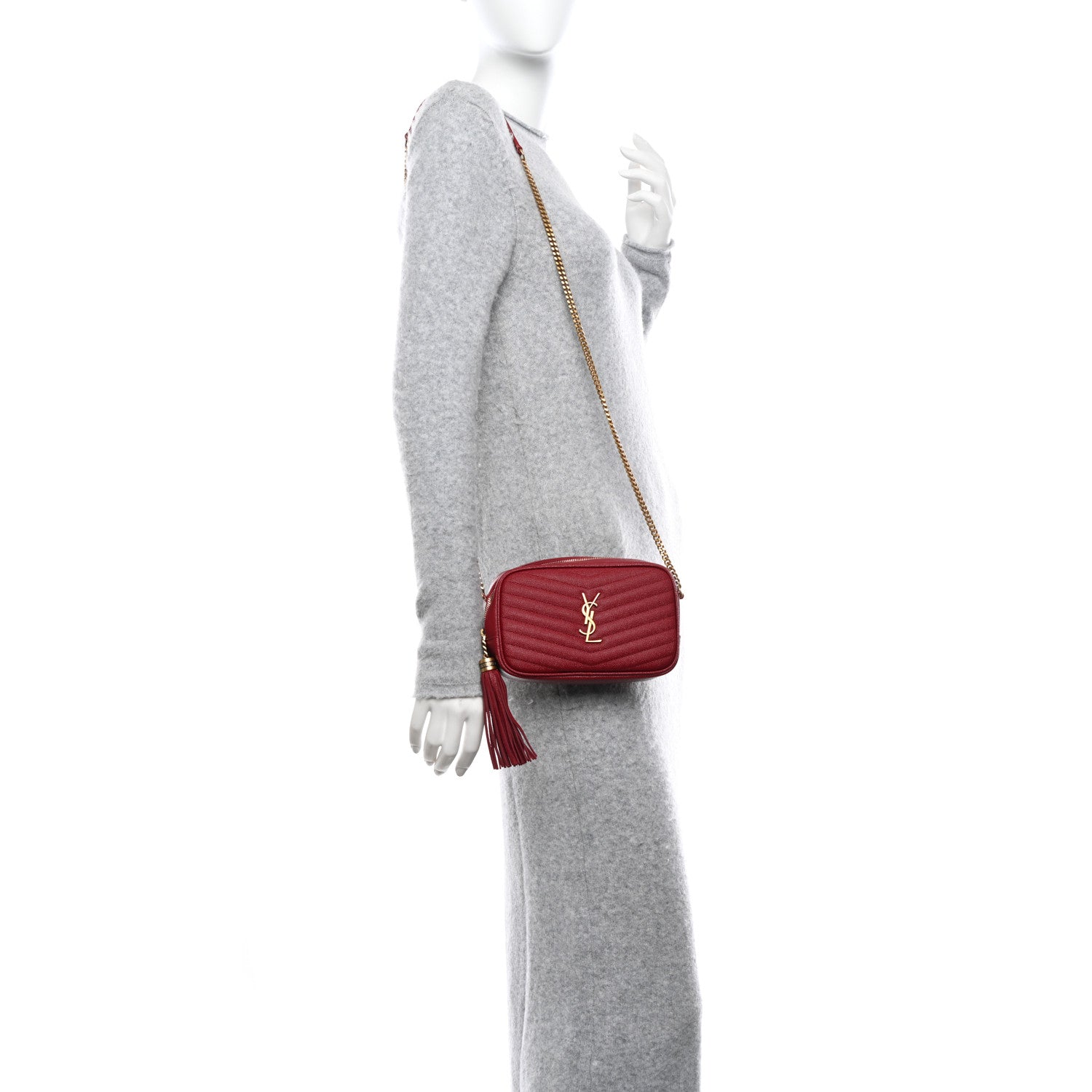 Saint Laurent Grain De Poudre Matelasse Monogram Mini Lou Camera Bag Opyum Red 2 of 11