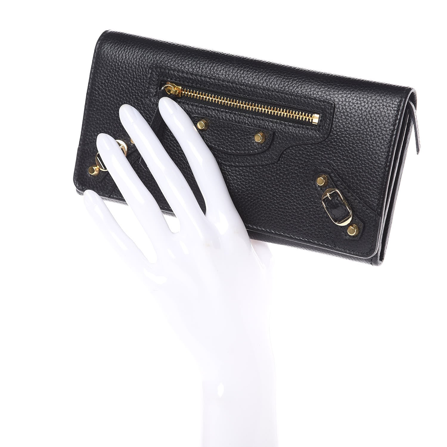 Balenciaga Grained Calfskin Classic Gold Hardware Money Wallet Black 2 of 9