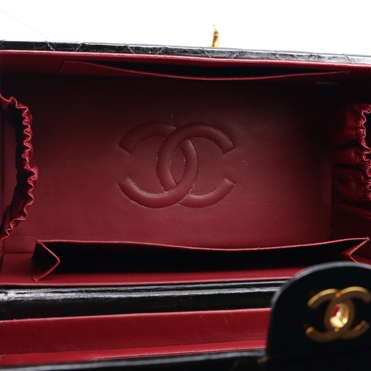 Patent Quilted Vanity Train Case Black