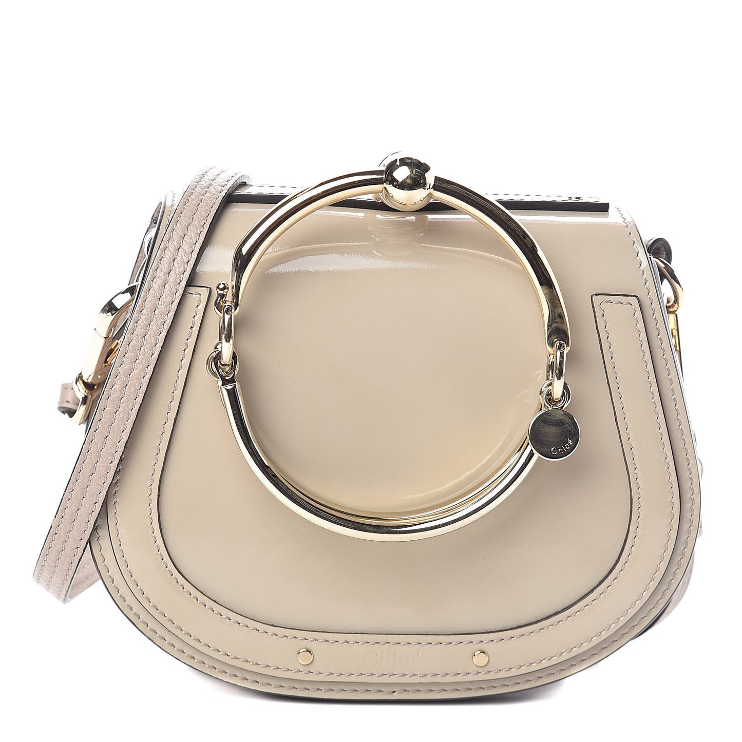 Patent Suede Small Nile Bracelet Bag Off White