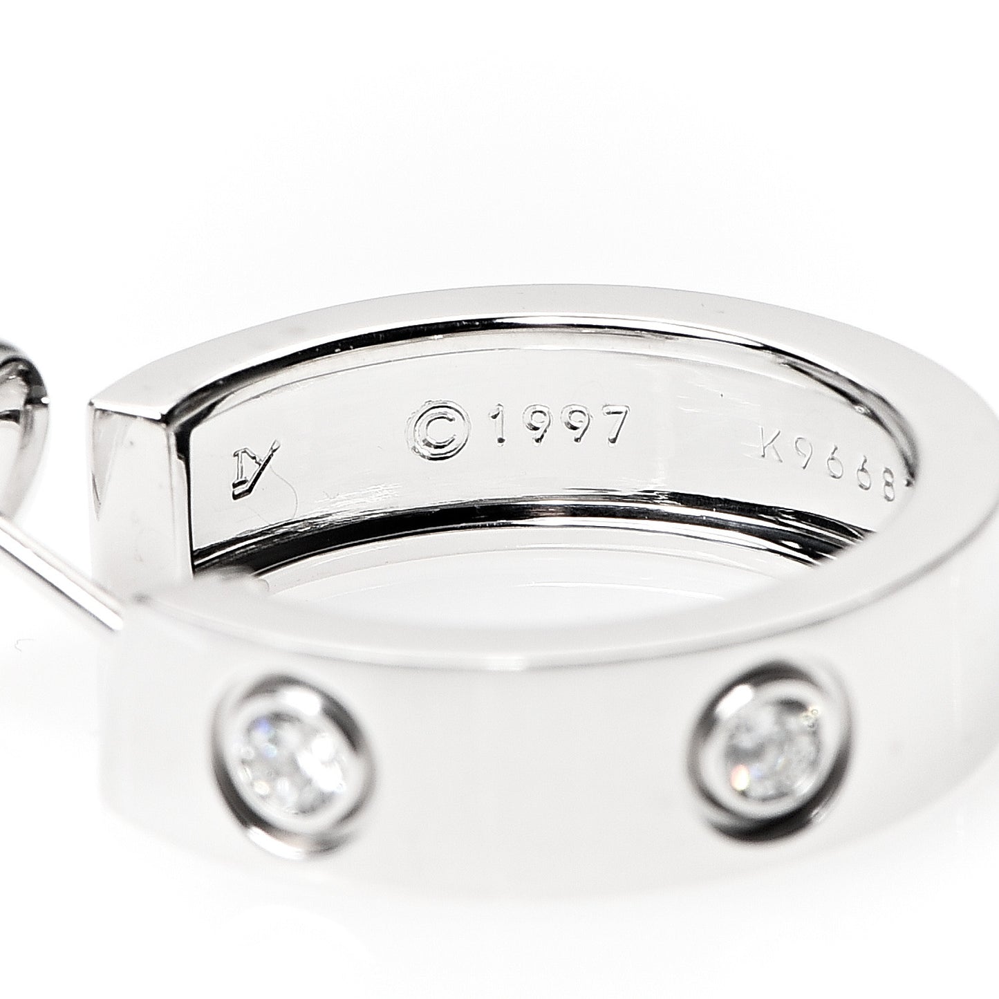 18K White Gold 6 Diamond 5.5mm LOVE Hoop Earrings