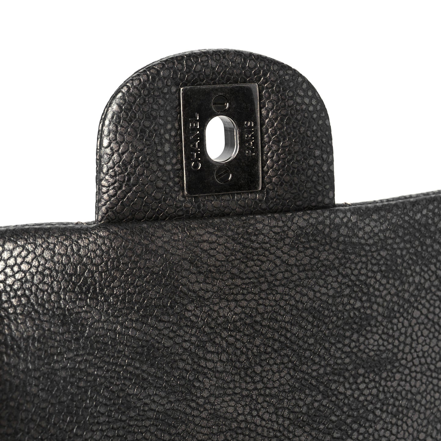 Metallic Caviar Quilted Mini Rectangular Flap Dark Silver