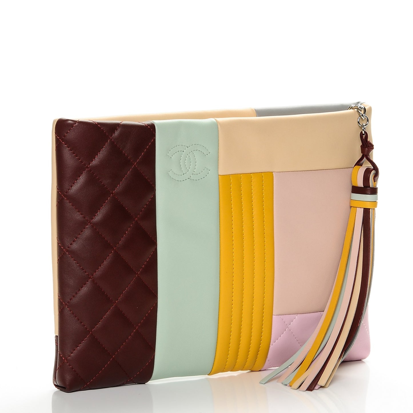 Lambskin Patchwork Medium Cosmetic Case Multicolor Burgundy