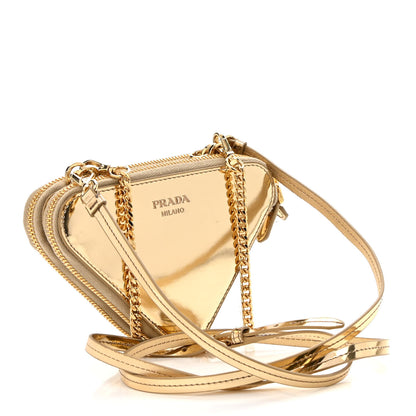 Prada Metallic Vitello Studded Mini Triangle Crossbody Pouch Platino 3 of 10