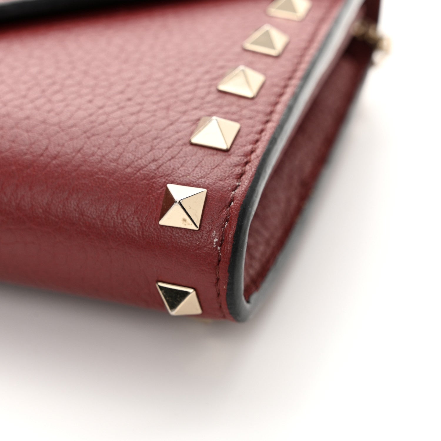 Valentino Garavani Pebbled Calfskin Rockstud Envelope Wallet on Chain Rubino 11 of 13