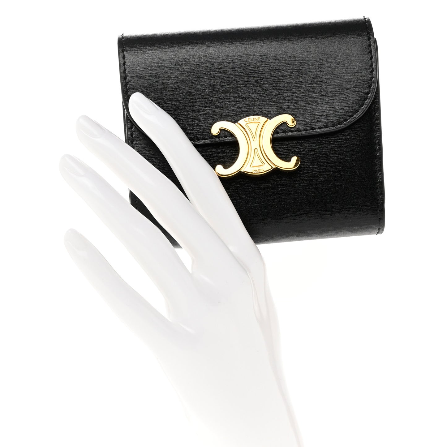 Shiny Smooth Lambskin Small Triomphe Wallet Black