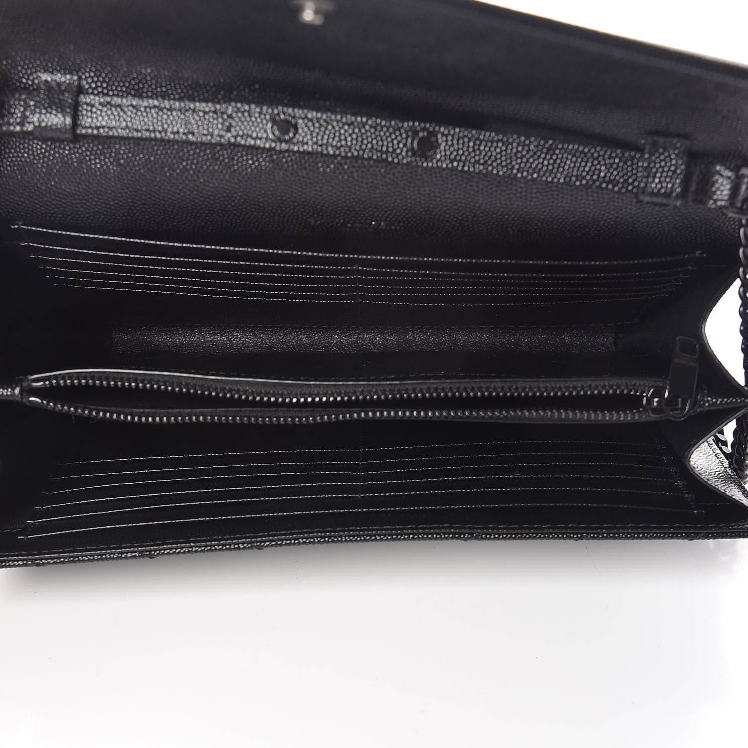 Saint Laurent Grain De Poudre Matelasse Chevron Monogram Chain Wallet Black 5 of 14