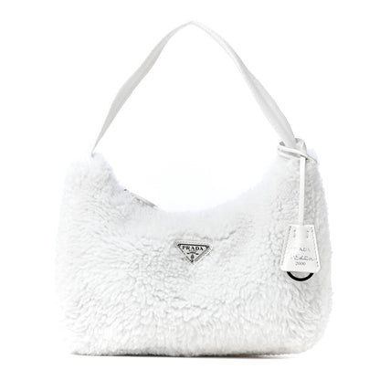 Prada Shearling Mini Re-Edition 2000 Bag White 2 of 8