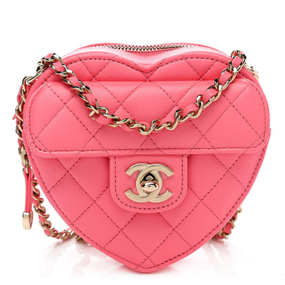 Chanel Lambskin Quilted CC In Love Heart Clutch With Chain Pink 1 of 10