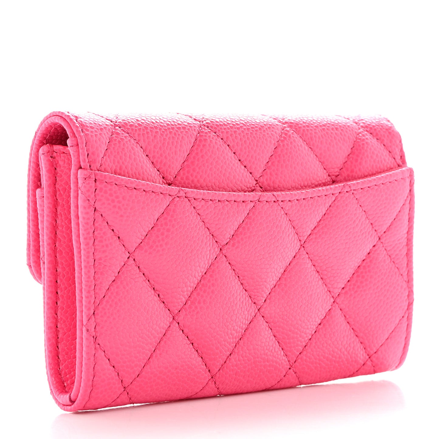 Caviar Quilted Flap Card Holder Wallet Fuchsia