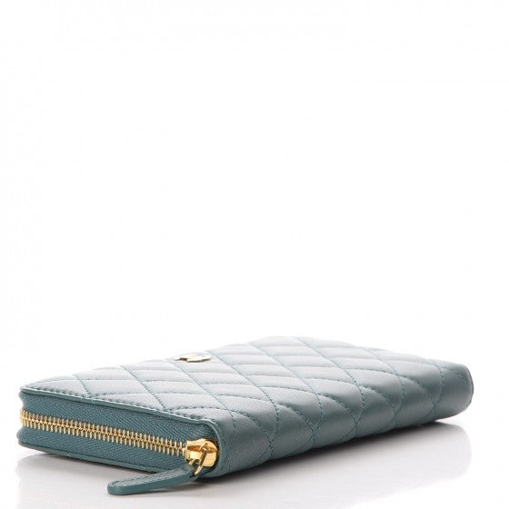 Lambskin Quilted Large Gusset Zip Around Wallet Blue