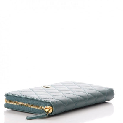 Chanel Lambskin Quilted Large Gusset Zip Around Wallet Blue 4 of 9