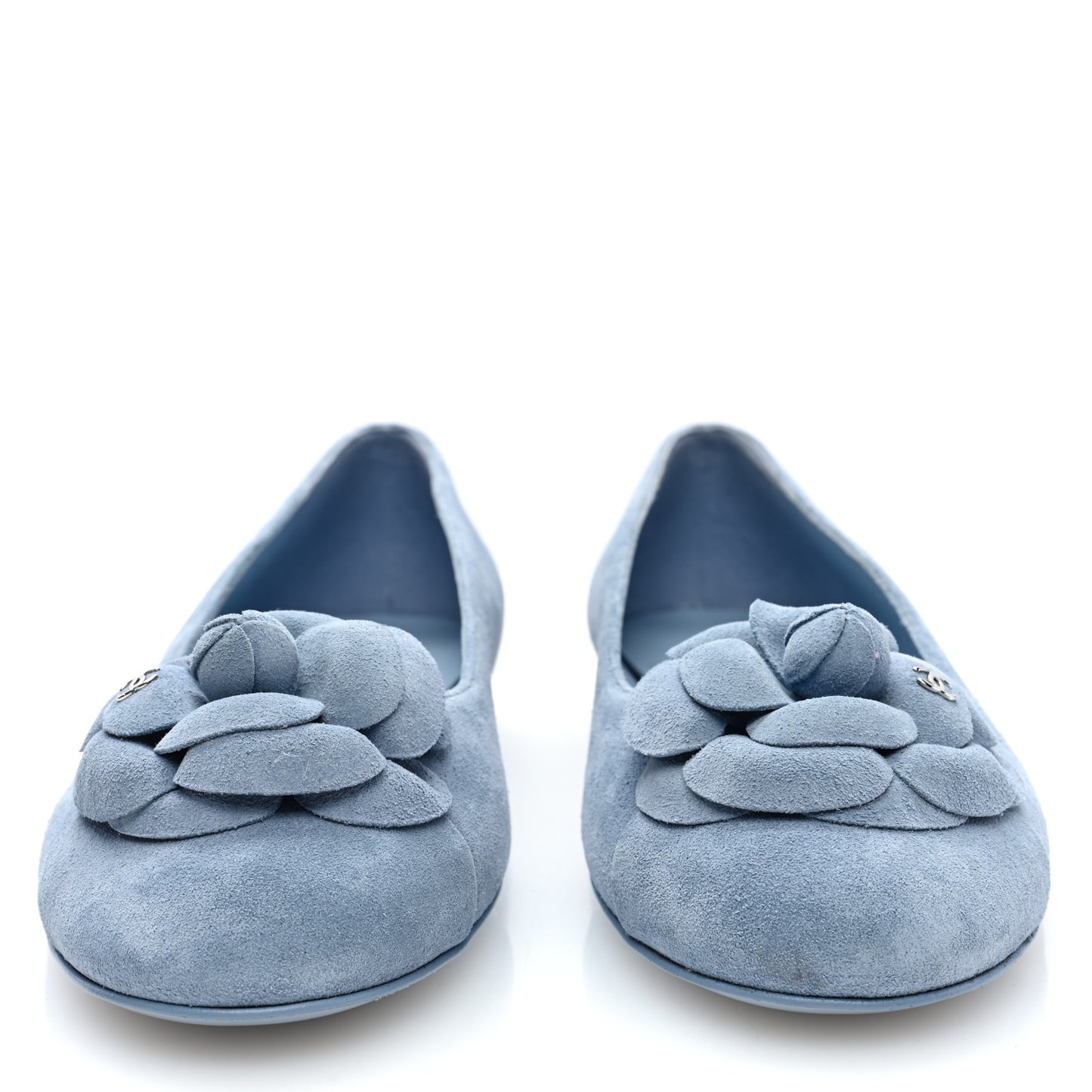 Suede Cap Toe Camellia Ballerina Flats 36.5 Light Blue