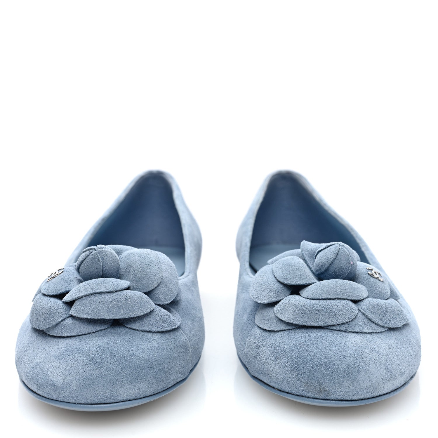 Chanel Suede Cap Toe Camellia Ballerina Flats 36.5 Light Blue 3 of 9