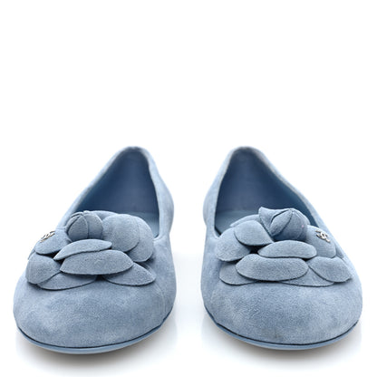 Chanel Suede Cap Toe Camellia Ballerina Flats 36.5 Light Blue 3 of 9