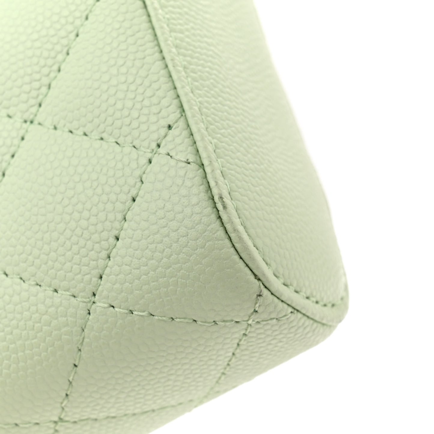 Caviar Quilted Phone Holder With Chain Light Green
