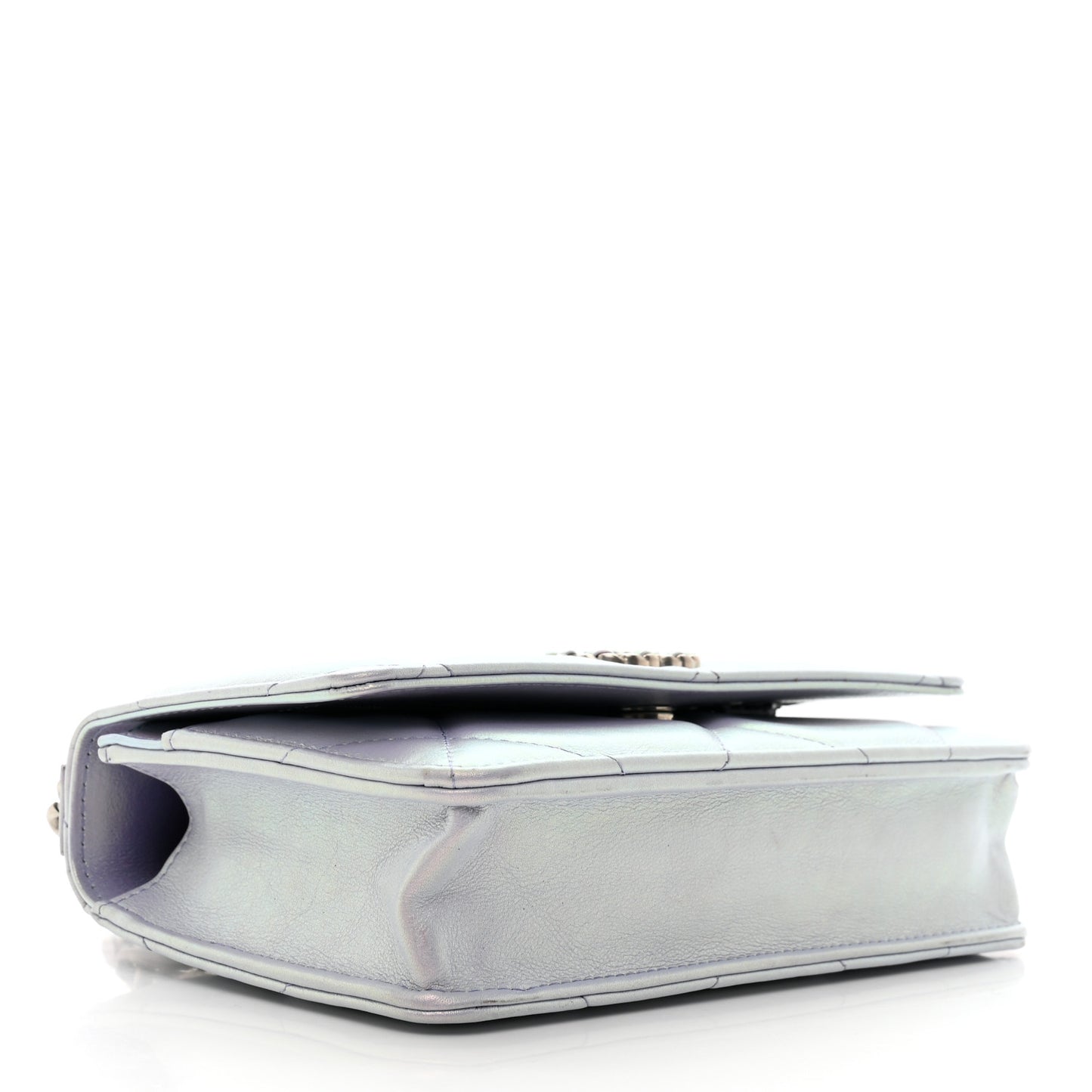 Iridescent Calfskin Quilted Chanel 19 Wallet On Chain WOC Light Purple