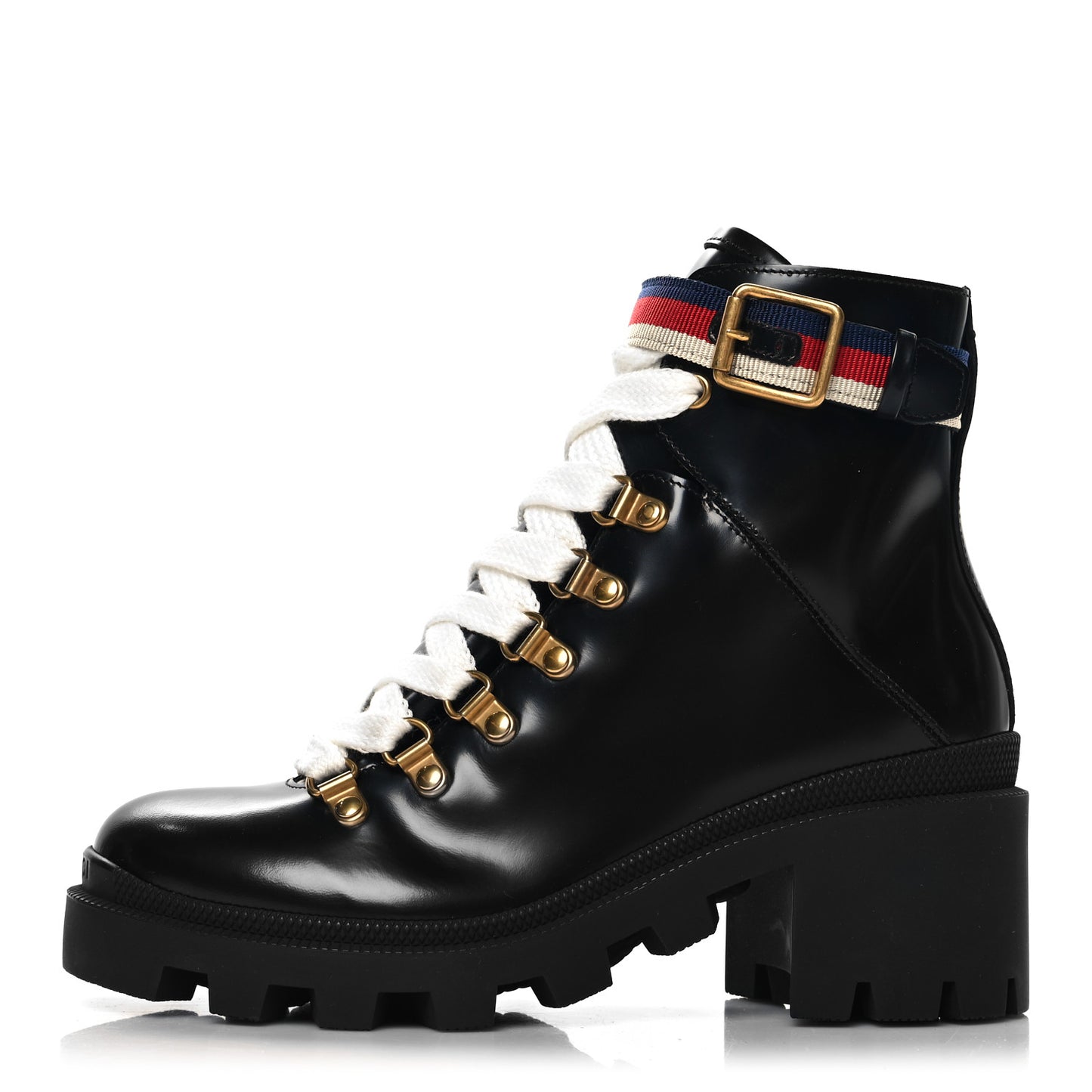 Calfskin Sylvie Web Lace Up Combat Boots 35 Black
