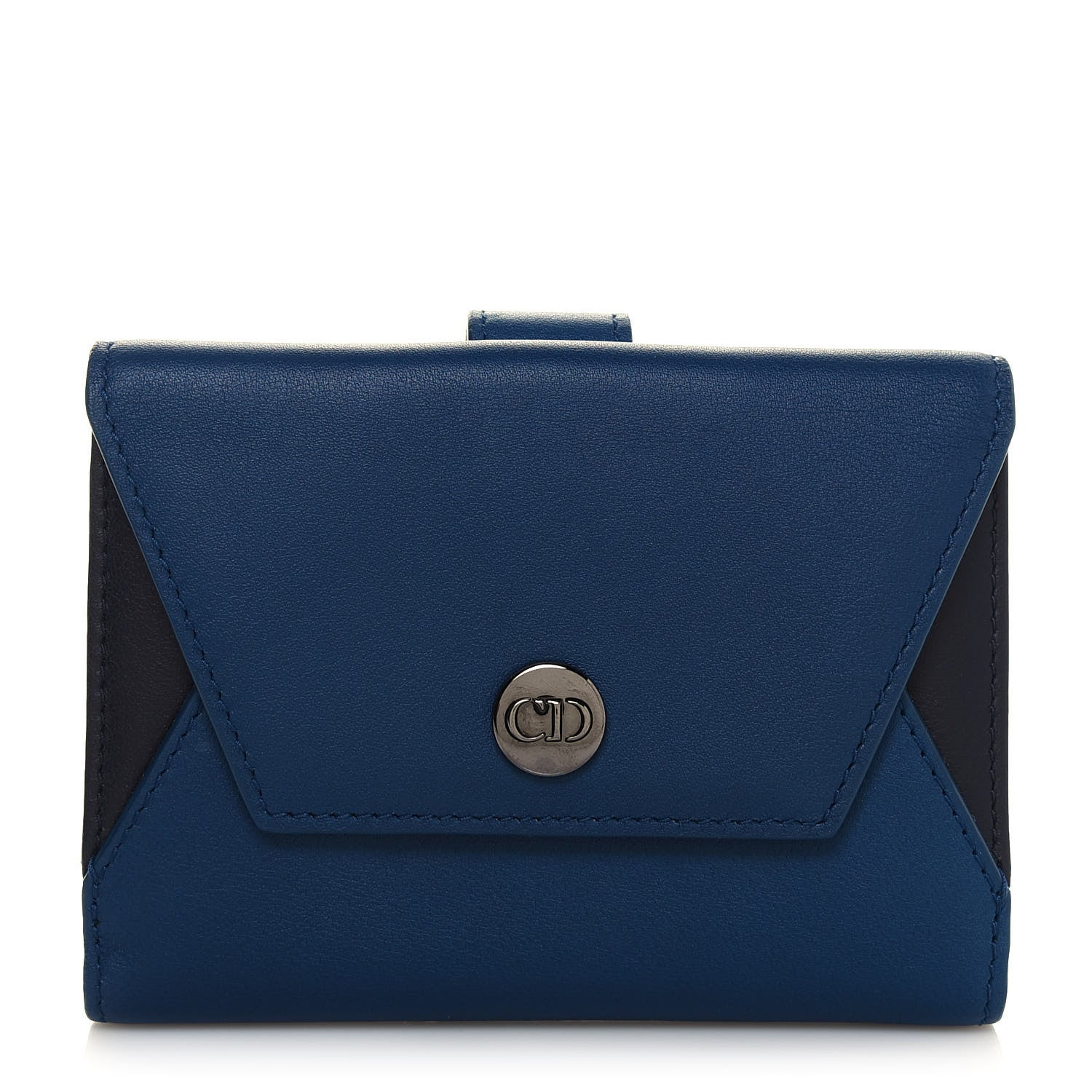 Christian Dior Calfskin Bi-Color Envelope Wallet Blue Black 1 of 12
