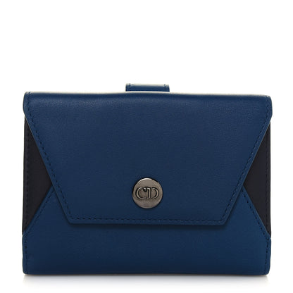 Christian Dior Calfskin Bi-Color Envelope Wallet Blue Black 1 of 12