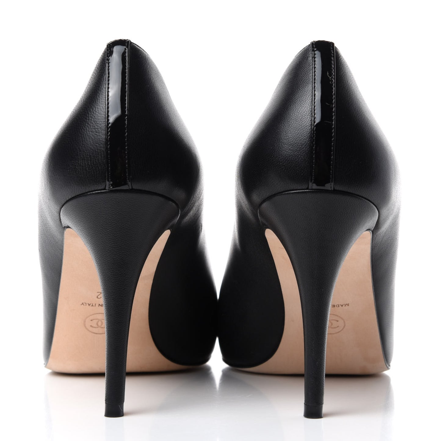 Lambskin Calfskin Patent Cap Toe CC Pumps 42 Black