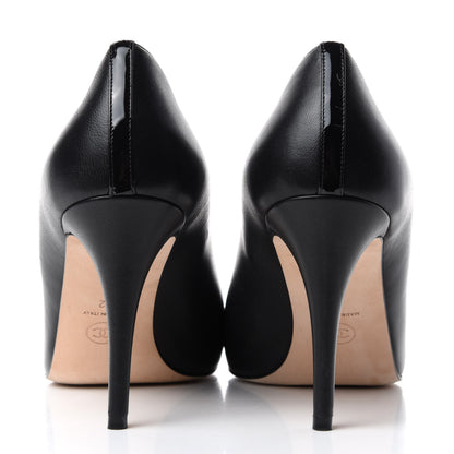 Chanel Lambskin Calfskin Patent Cap Toe CC Pumps 42 Black 7 of 11