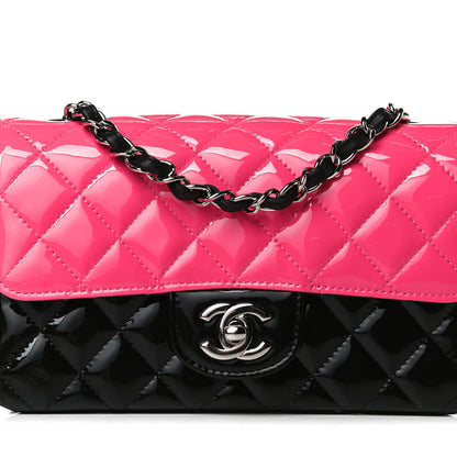 Chanel Patent Calfskin Quilted Bi-Color Mini Rectangular Flap Pink Black 8 of 13