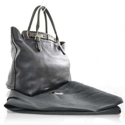 Fendi Calfskin Romano Selleria Villa Borghese Tote Black 3 of 10