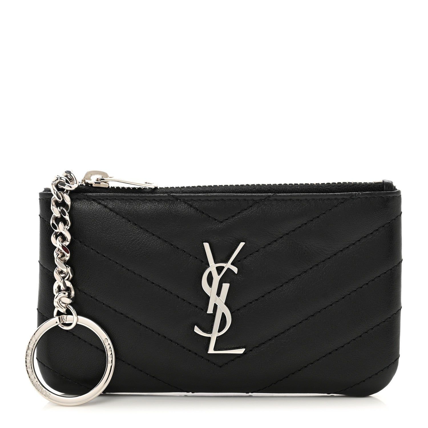Saint Laurent Calfskin Matelasse Monogram Key Pouch Black 1 of 7