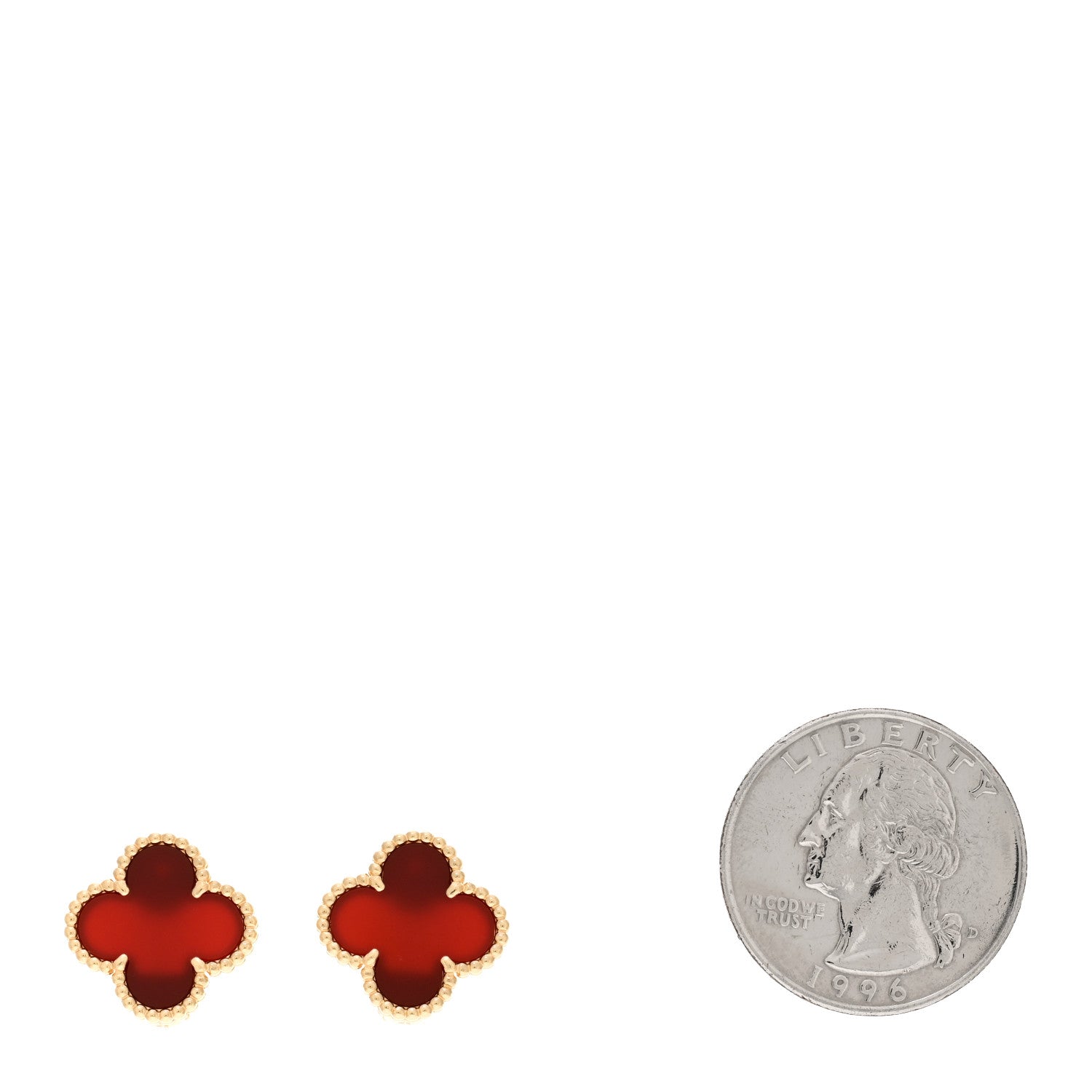Van Cleef & Arpels 18K Yellow Gold Carnelian Vintage Alhambra Earrings 2 of 5