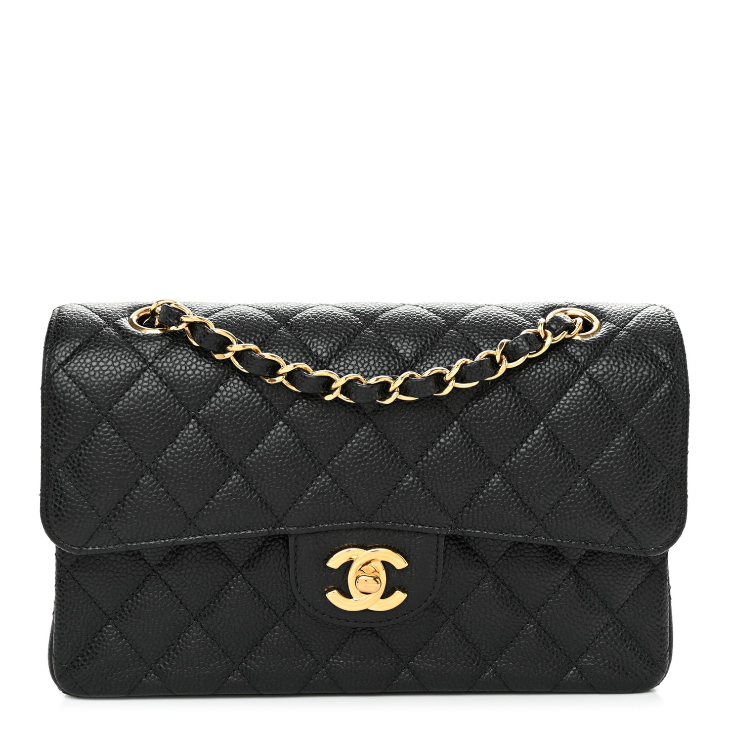 Caviar Quilted Small Double Flap Black