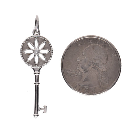 Tiffany Sterling Silver Diamond Small Daisy Key Pendant 2 of 4