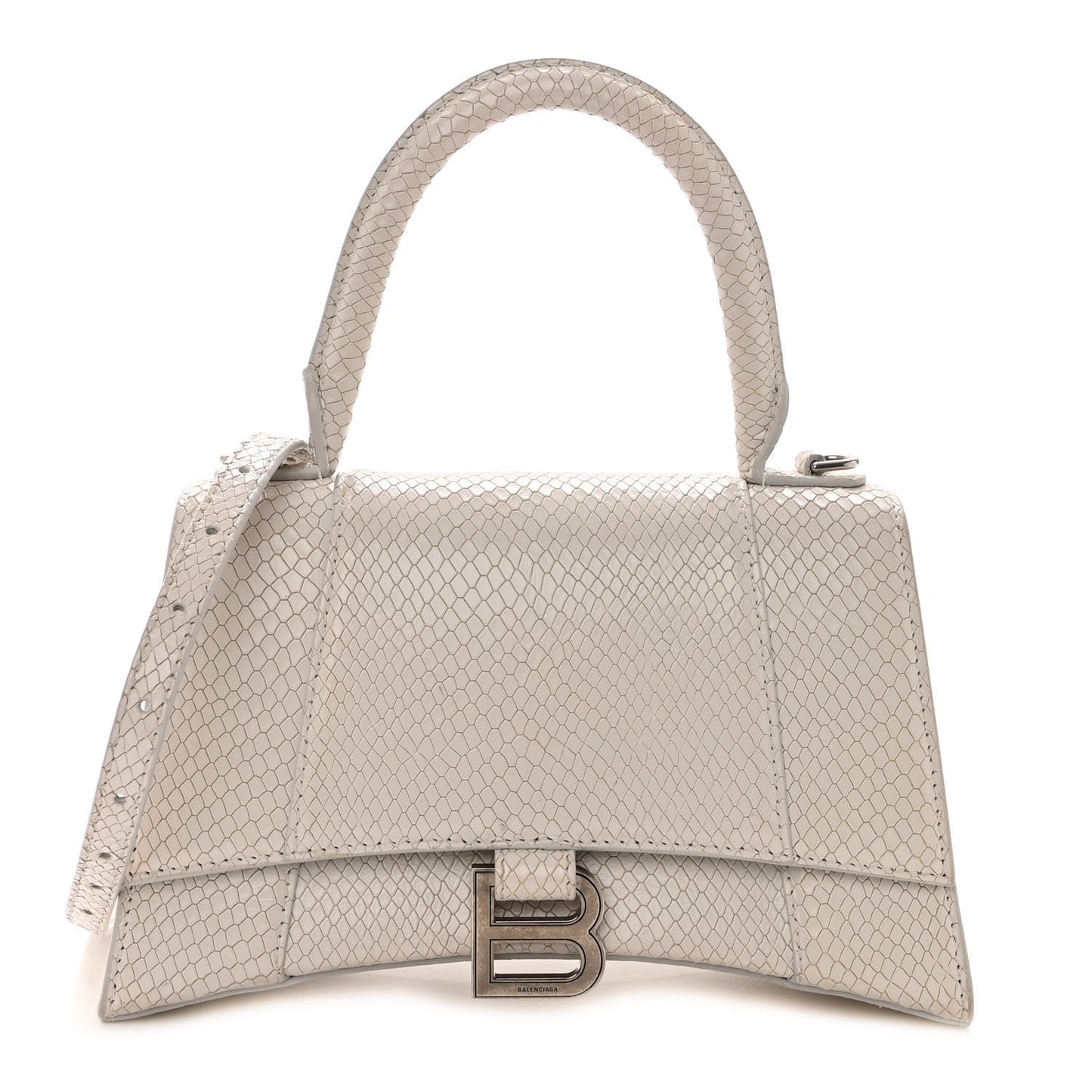 Calfskin Snake Embossed Small Hourglass Top Handle Bag White
