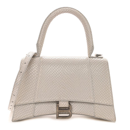 Balenciaga Calfskin Snake Embossed Small Hourglass Top Handle Bag White 1 of 9