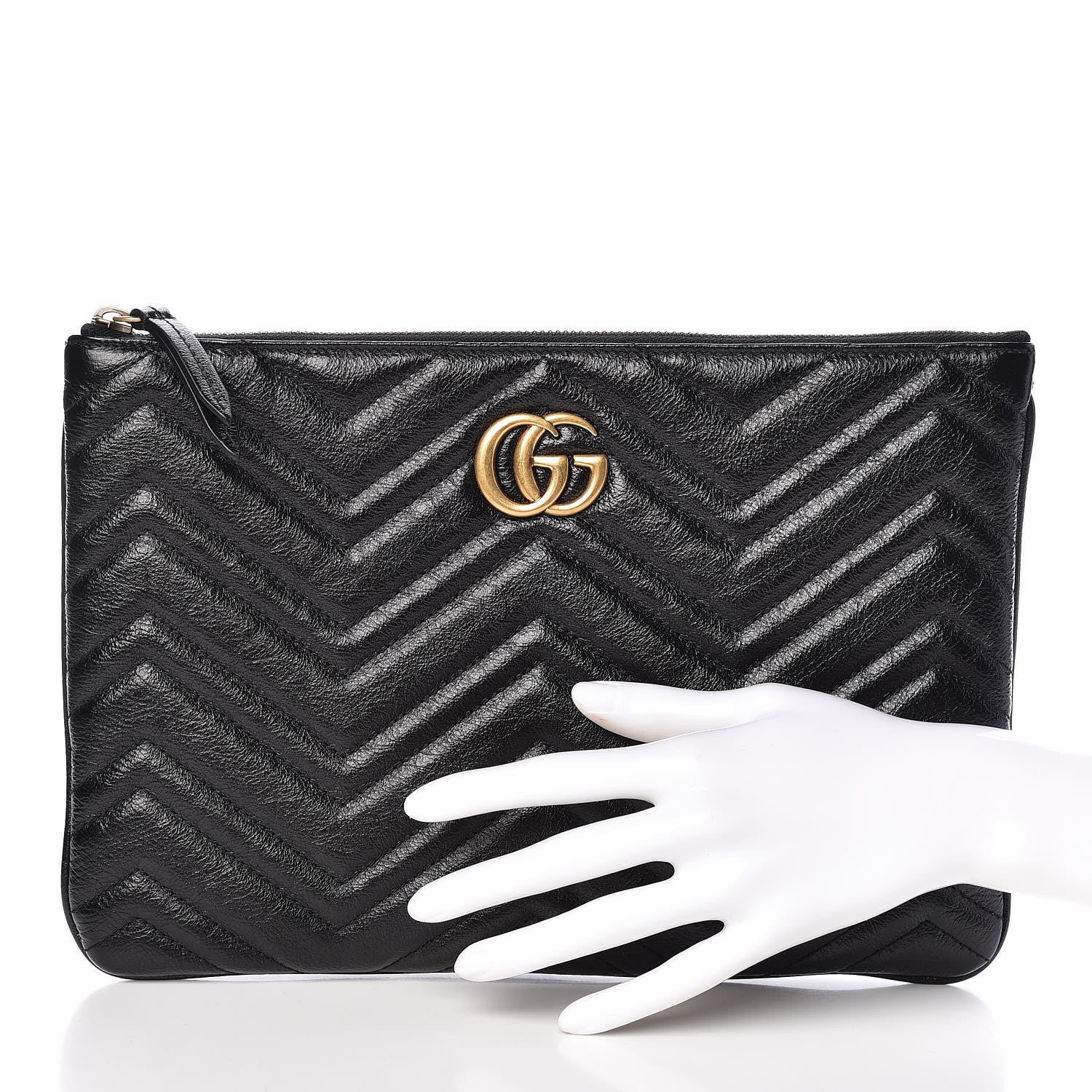 Gucci Azalea Calfskin Matelasse Heart GG Marmont Zip Pouch Black 2 of 10