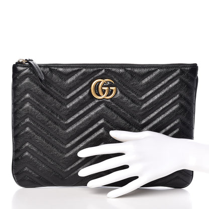 Gucci Azalea Calfskin Matelasse Heart GG Marmont Zip Pouch Black 2 of 10