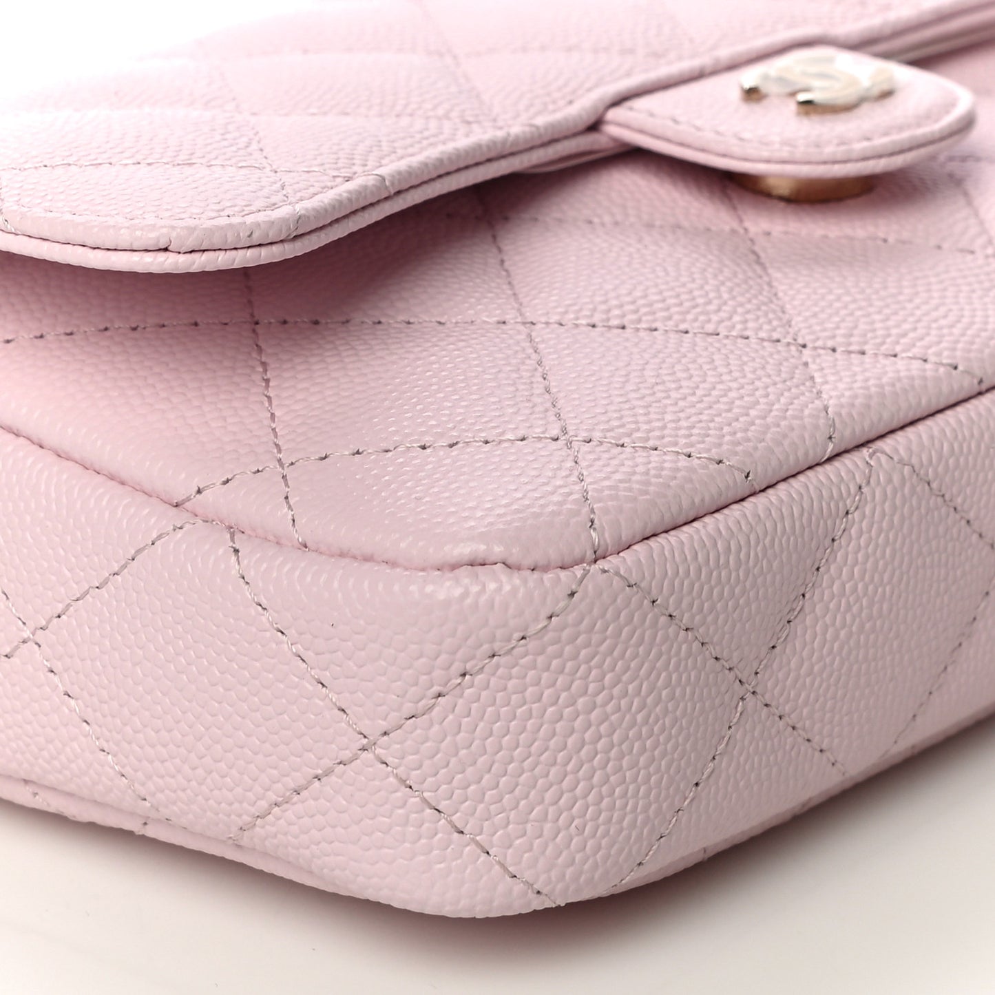 Caviar Quilted Flap Phone Holder With Chain Light Pink